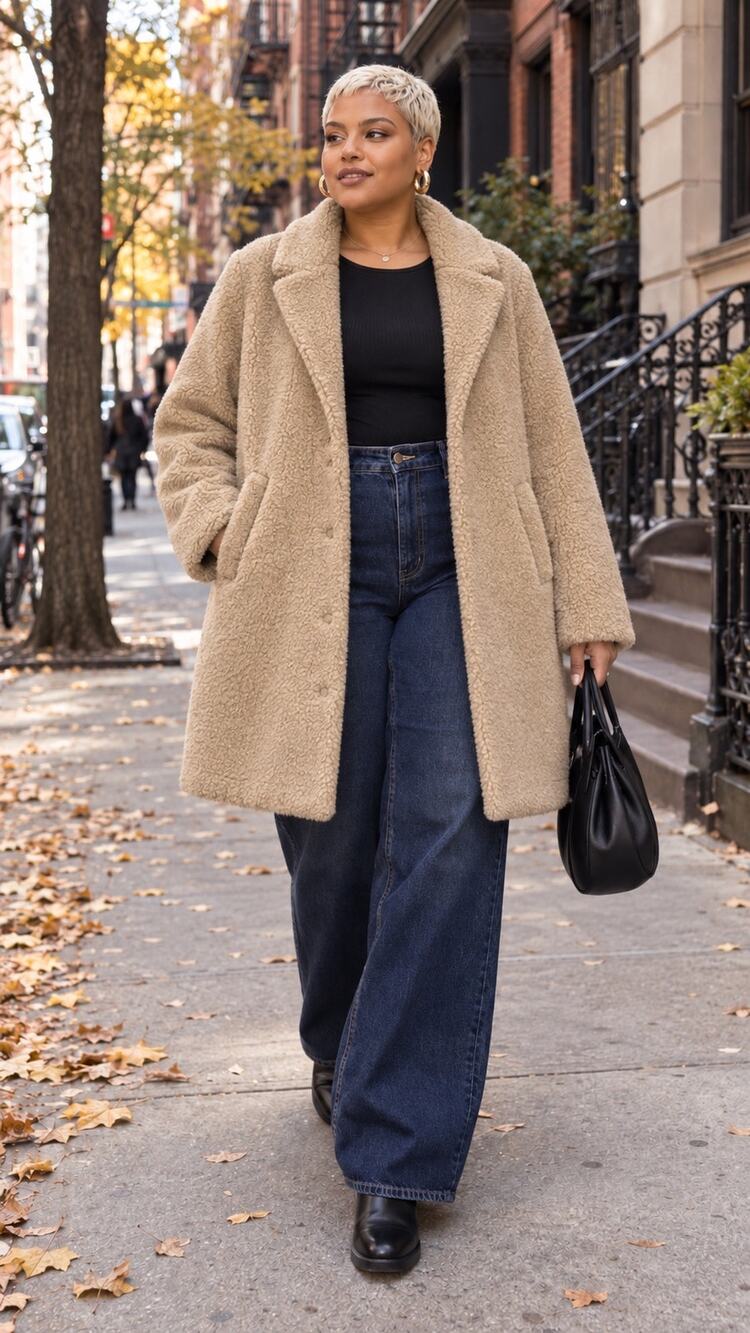 New Look Curves Camel Teddy Coat Plus Size 16 Longline Sherpa Winter Coat